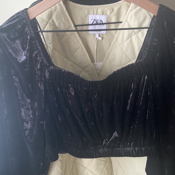 M 🔖 ZARA Velvet Cropped Long Sleeve Top Black Empire Crop - Picture 8 of 13